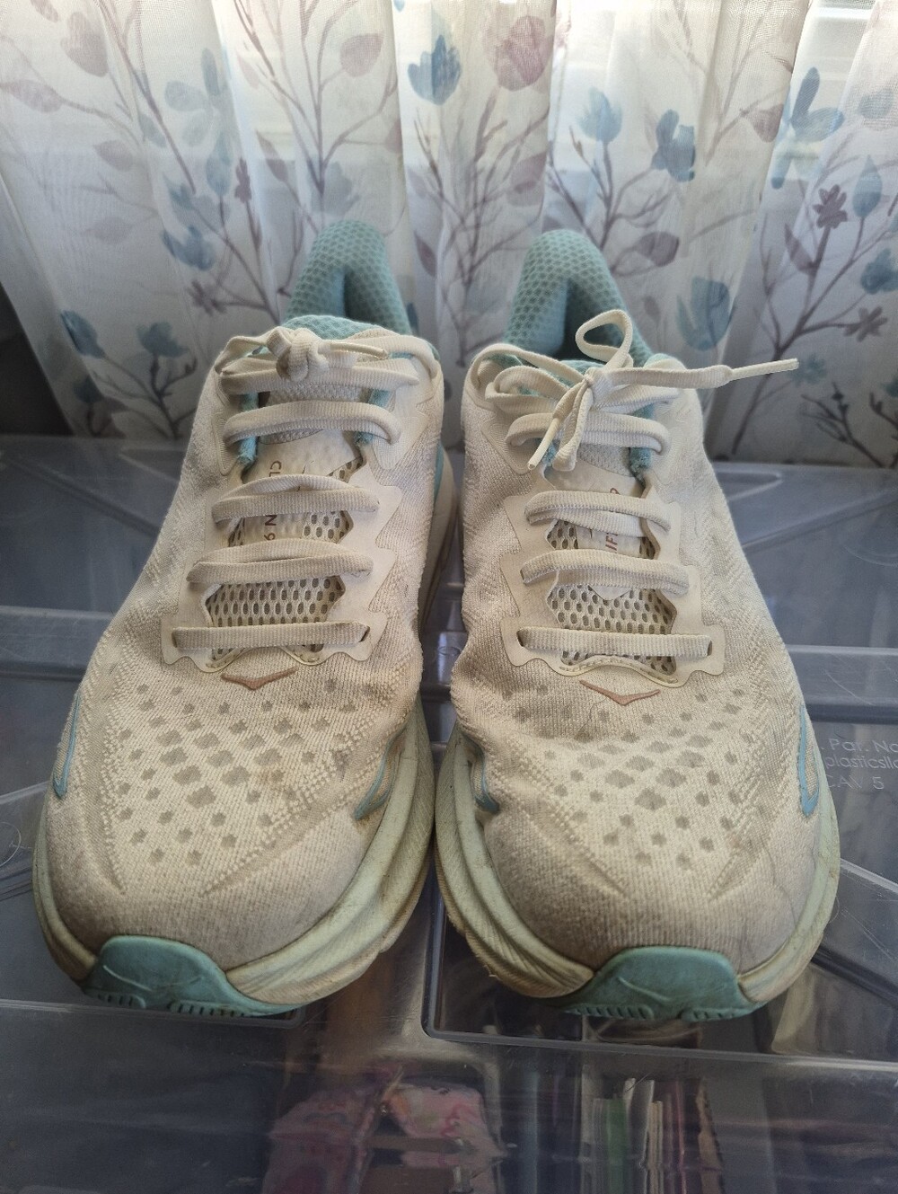 HOKA Women's White & Teal Running Shoes - Picture 2 of 4